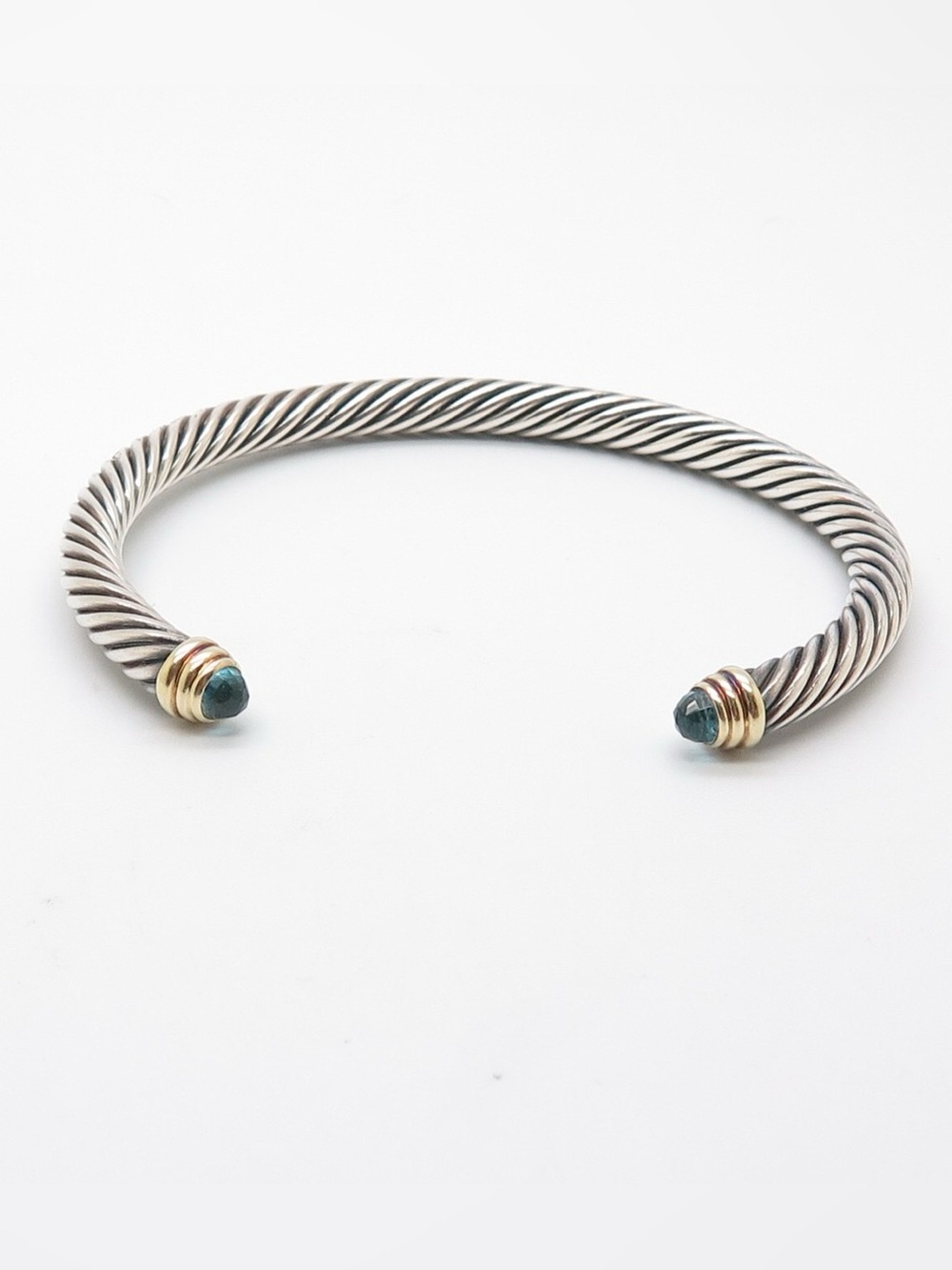 David Yurman Cable Classics 5mm Blue Topaz 14K Gold Sterling Silver Bracelet